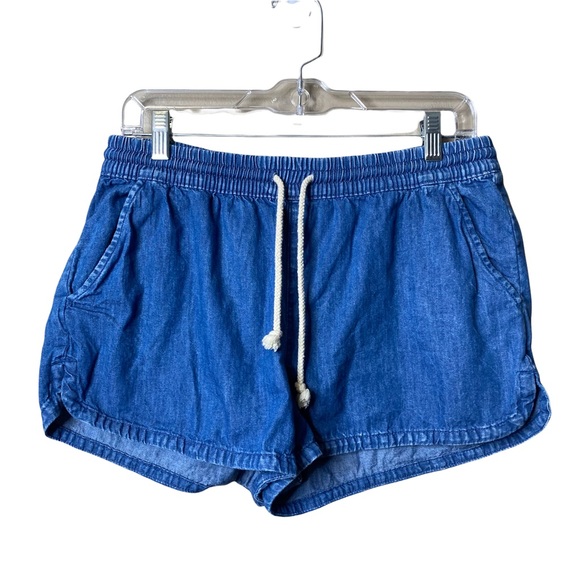 aerie Pants - aerie denim drawstring cut off shorts Casual Modest High Rise. Size medium.